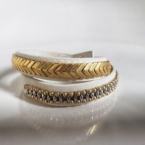 Stella and Dot white leather double wrap bracelet